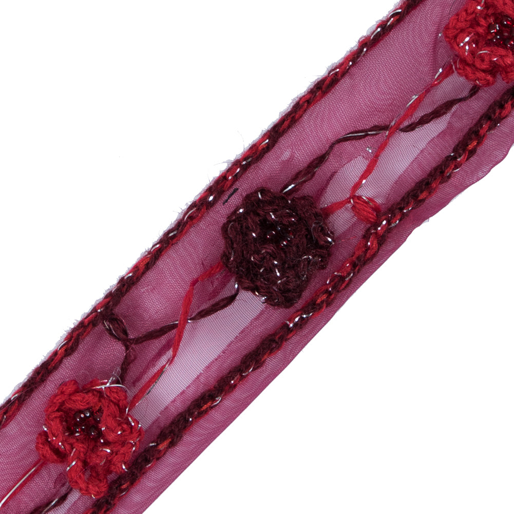 Red Embroidered Organza Trim - 1.25