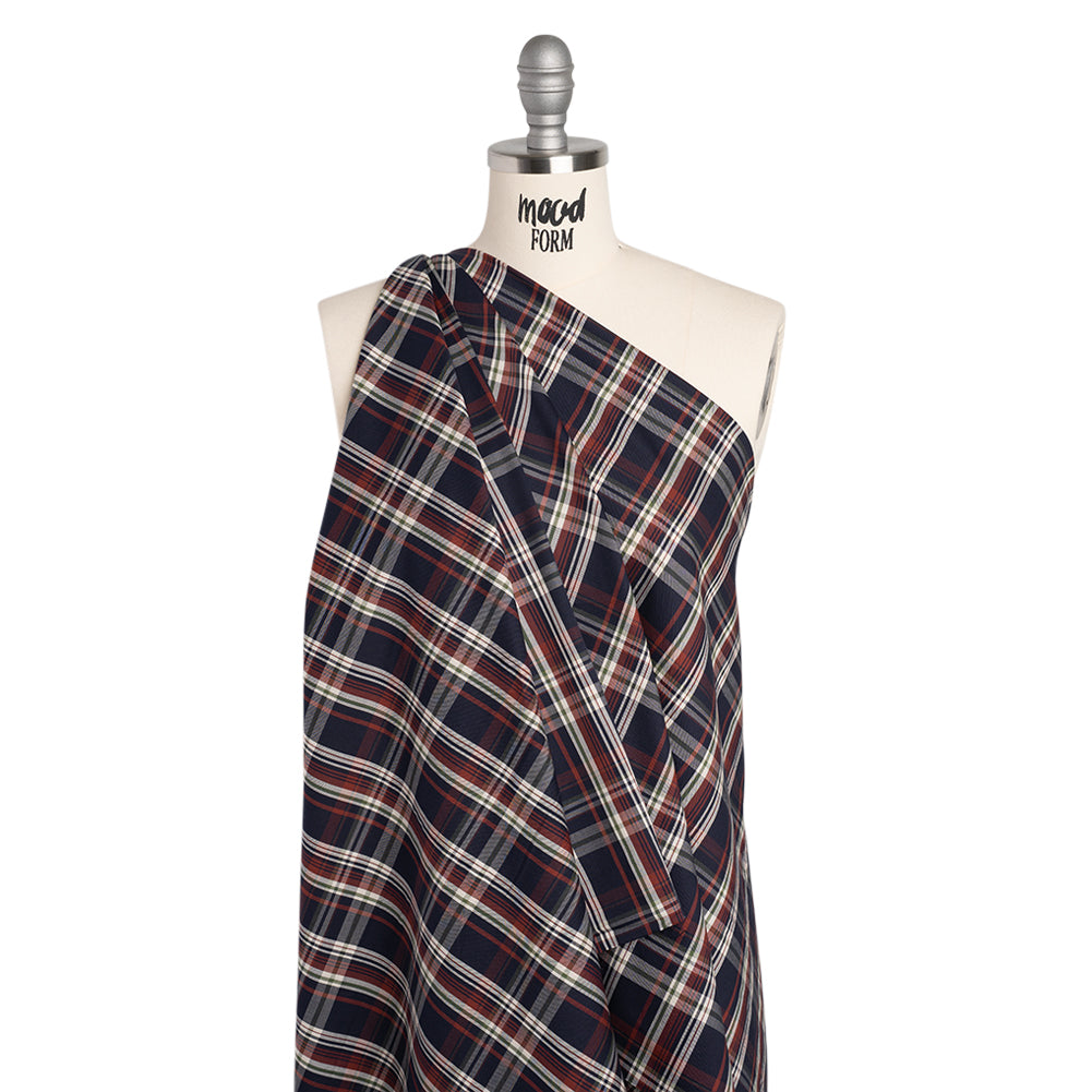 Cotton Twill Shirting - Red, Navy and White Plaid - Deadstock - Joann Fabrics