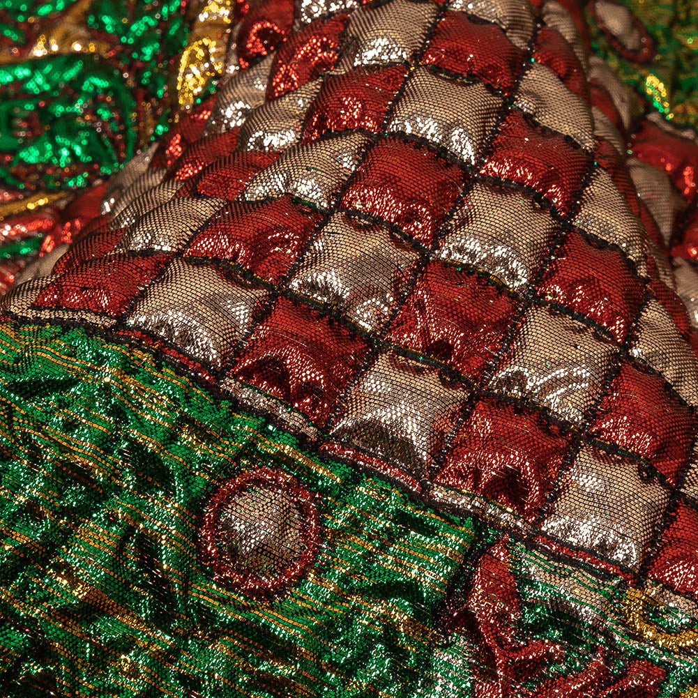 Metallic Red, Green and Yellow Gold Ornate Patchwork Luxury Brocade - Joann Fabrics