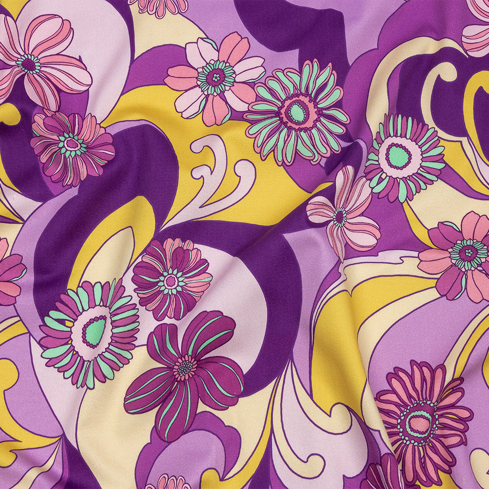 Stretch Cotton Sateen - Purple Swirls and Florals - Float Away Print - Mood Exclusive Groove Collection - Joann Fabrics