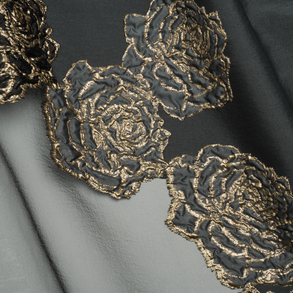 Metallic Burnout Luxury Brocade - Charcoal, Black and Gold Rose Border - Joann Fabrics