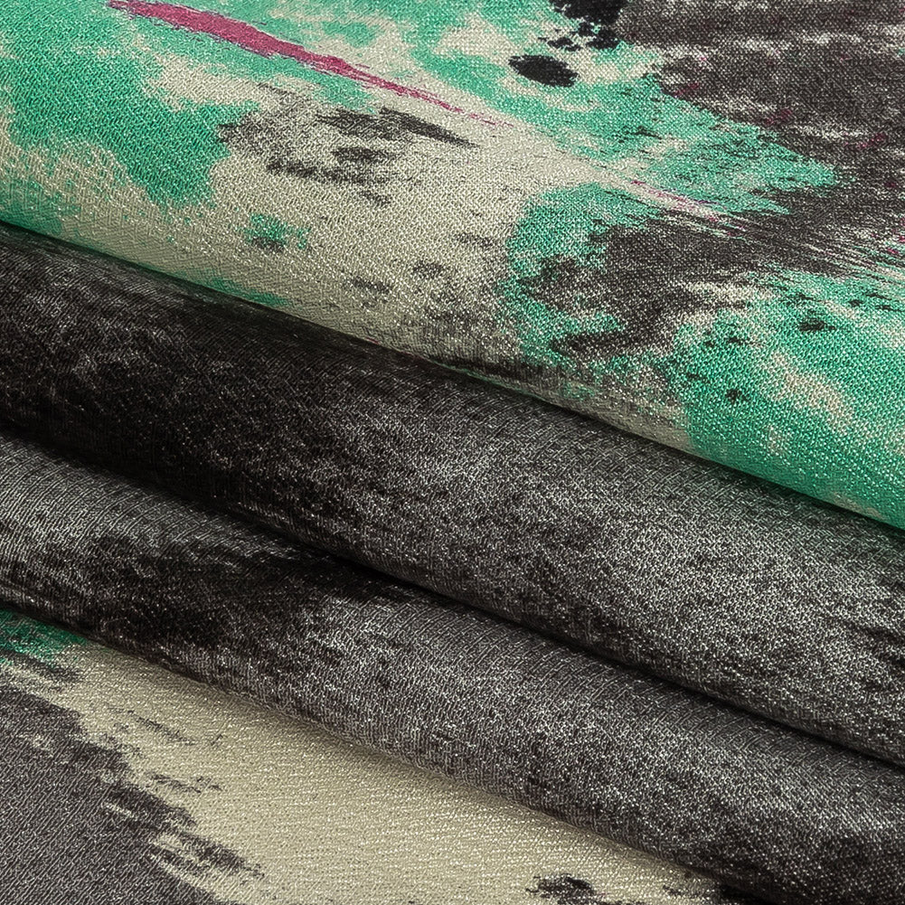 Pink, Electric Green and Flannel Gray Painterly Roses Silk Crepe de Chine - Joann Fabrics