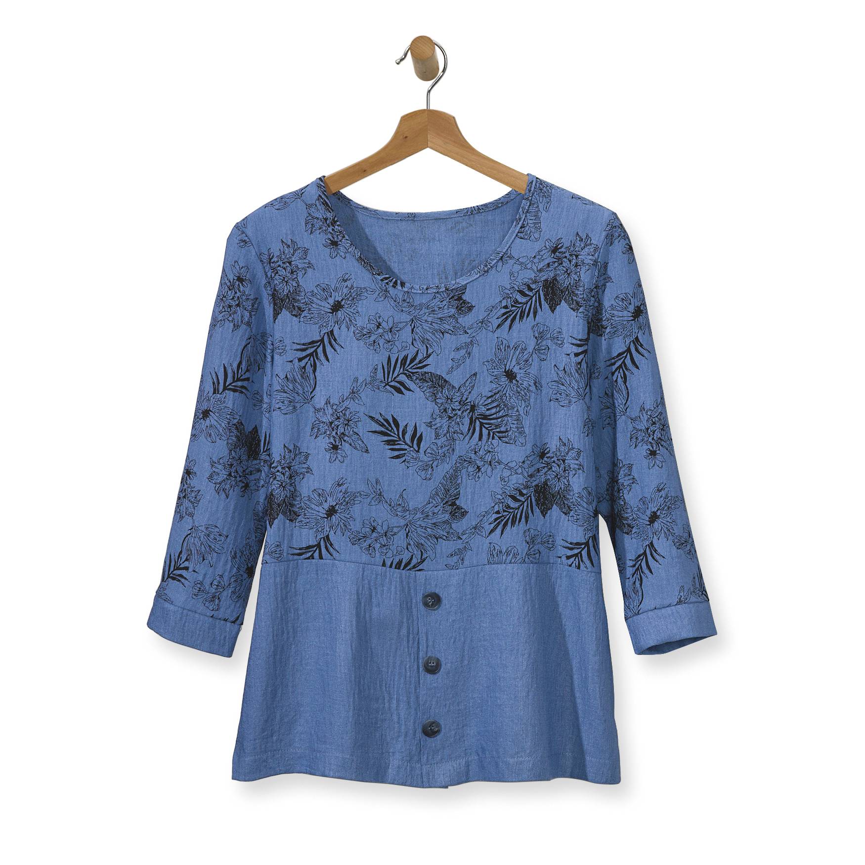 Stencil Print Popover, Decorative Buttons, 3/4 Banded Sleeve - Northstyle Catalog