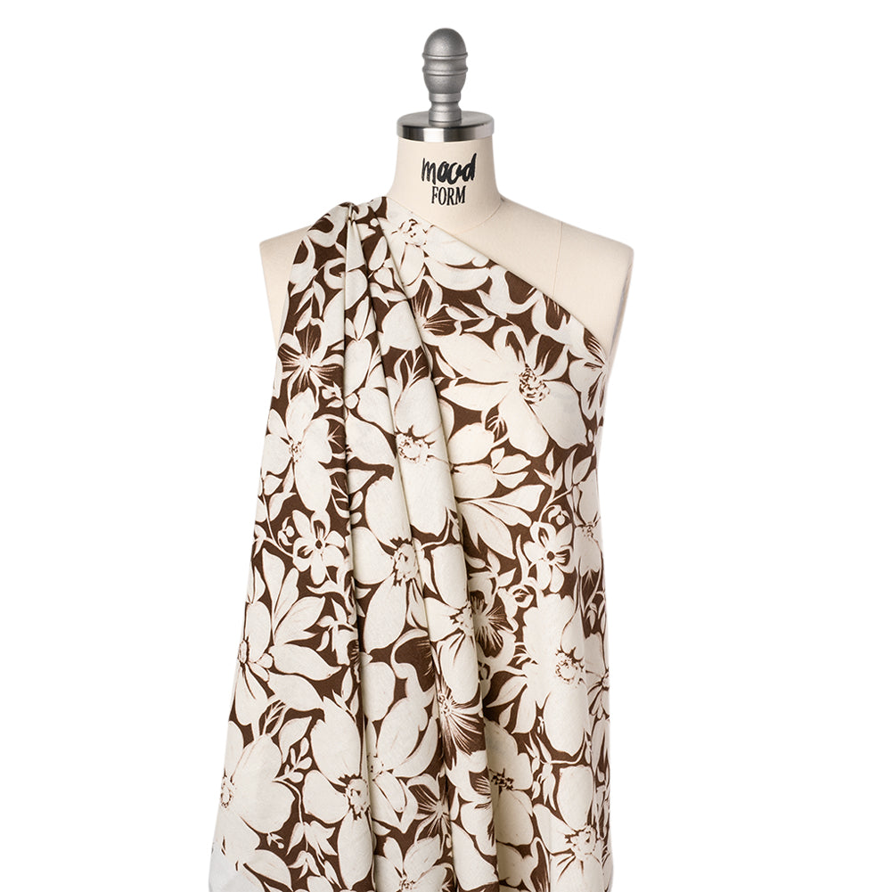 Linen and Rayon Woven - Brown and Ivory Floral - Mood Exclusive Sepia Bloom Print - Joann Fabrics