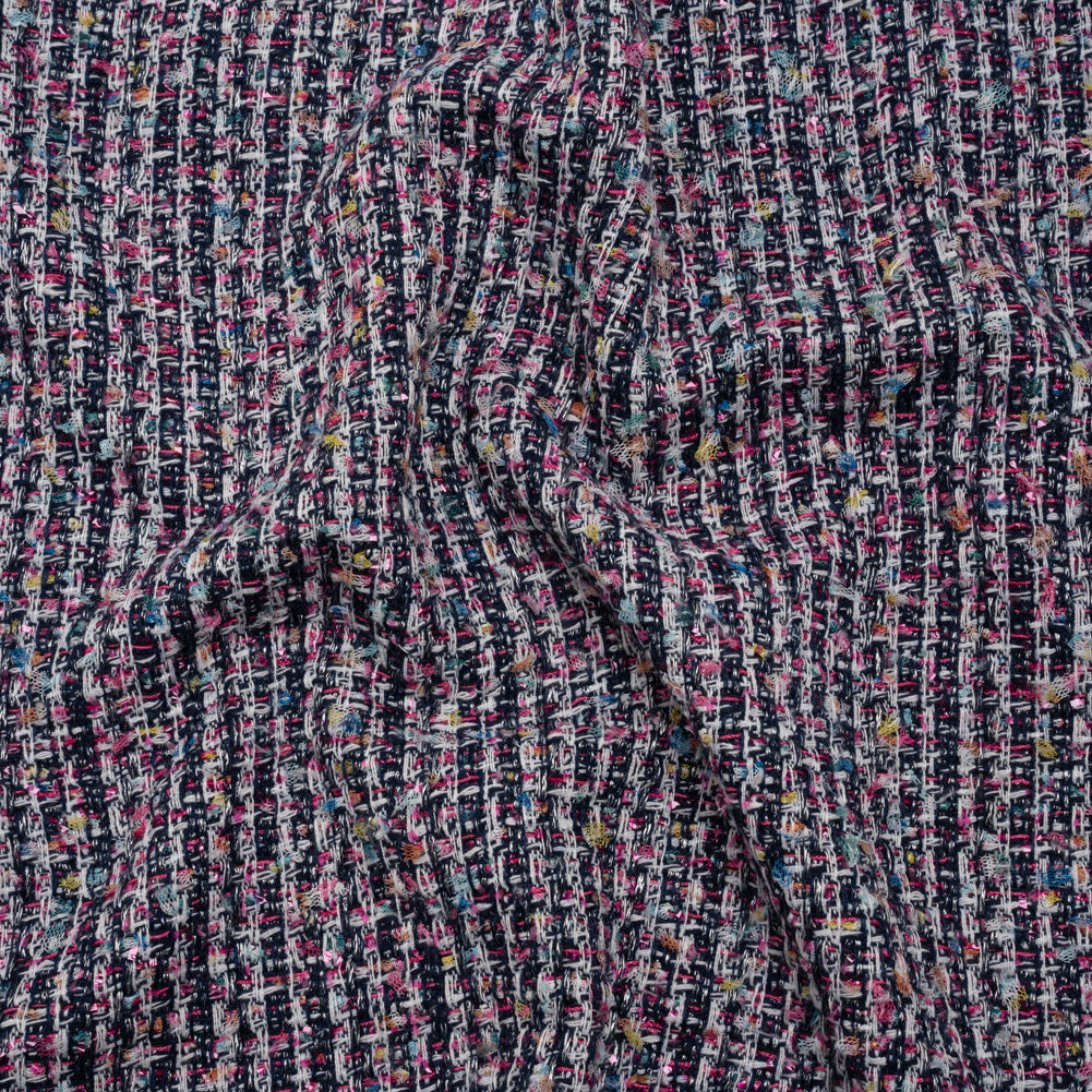 Wool Blend Novelty Tweed - Pink, Navy and White Stripes - Deadstock - Joann Fabrics
