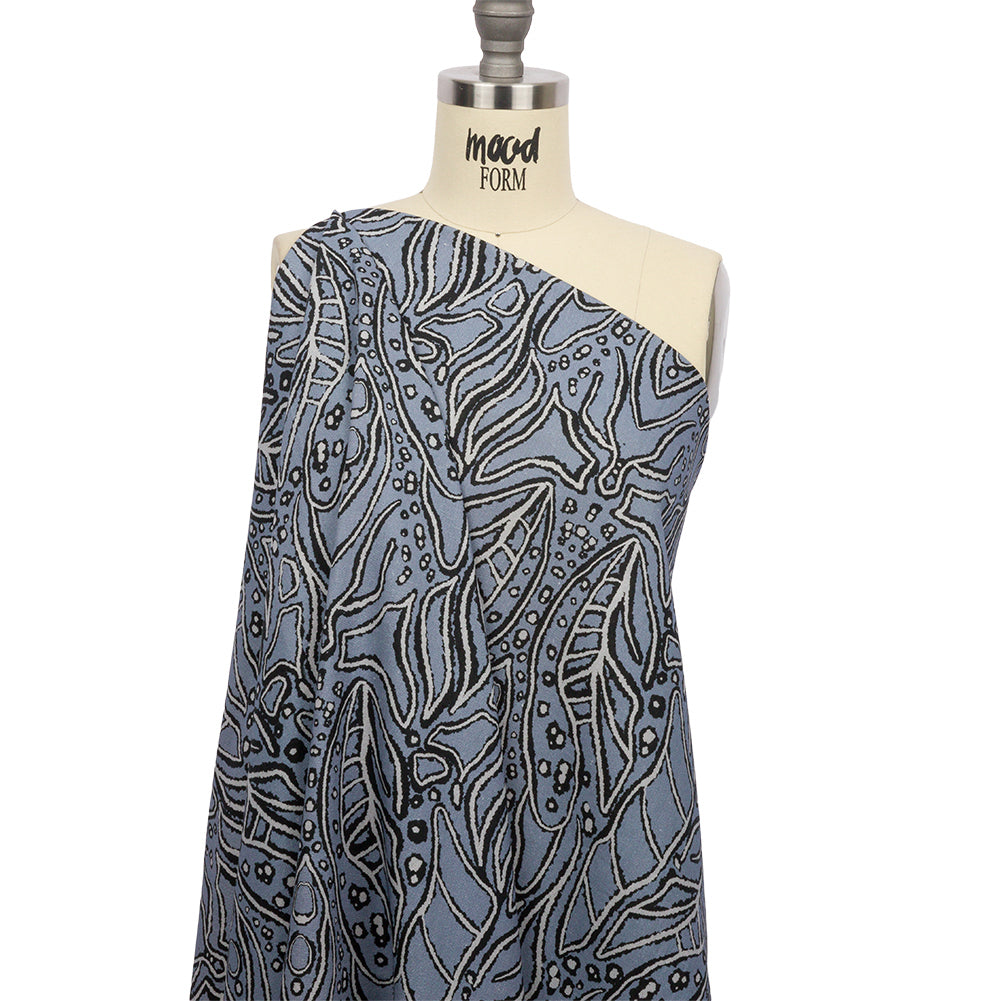 Linen and Rayon Woven - Blue Gray Leaves - Bora Bungalow Print - Mood Exclusive Palm Beach Collection - Joann Fabrics