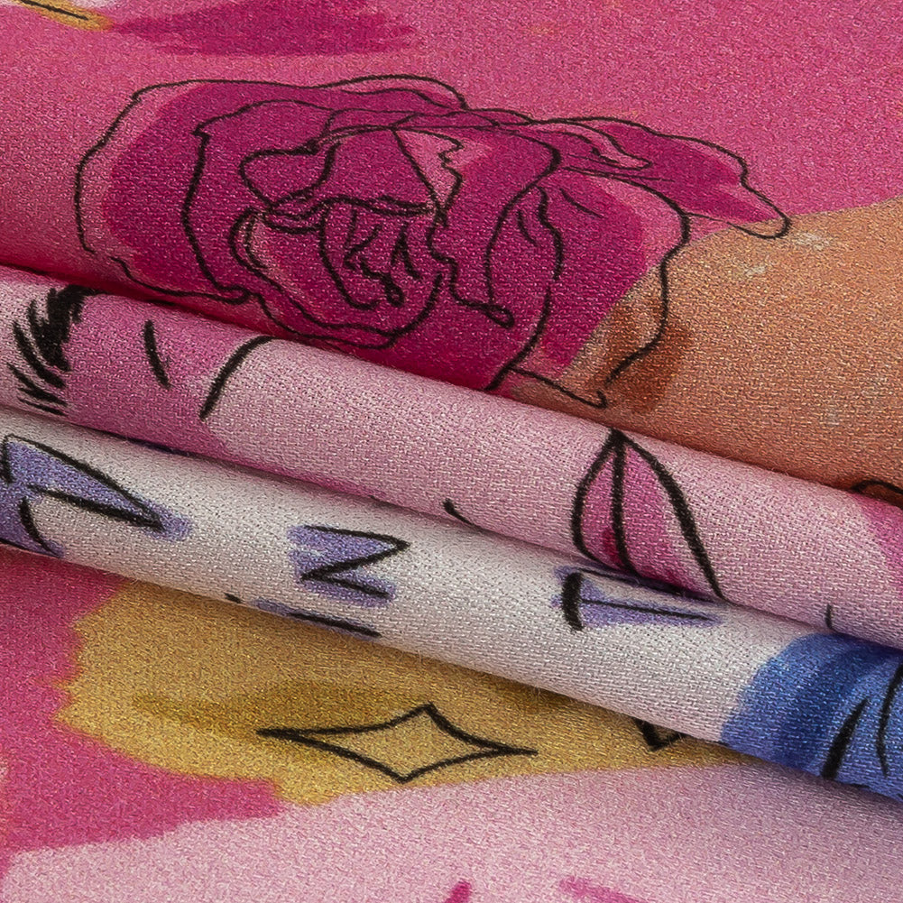 Rayon Challis - Rainbow Self Care Illustrations - Eating Bon Bons Print - Mood Exclusive Sugar Collection - Joann Fabrics