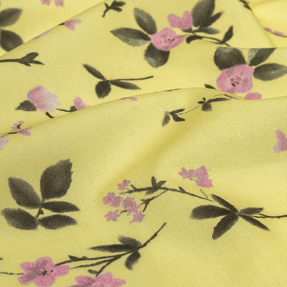 Cotton Poplin Print - Pale Yellow and Pink Floral - Mood Exclusive Sakura Sweets - Joann Fabrics