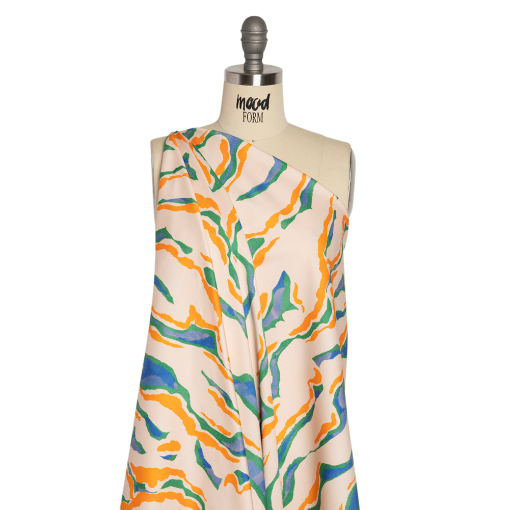 Stretch Cotton Sateen - Cream, Green and Orange Abstract - Gogh with the Flow Print - Mood Exclusive Marigold Collection - Joann Fabrics