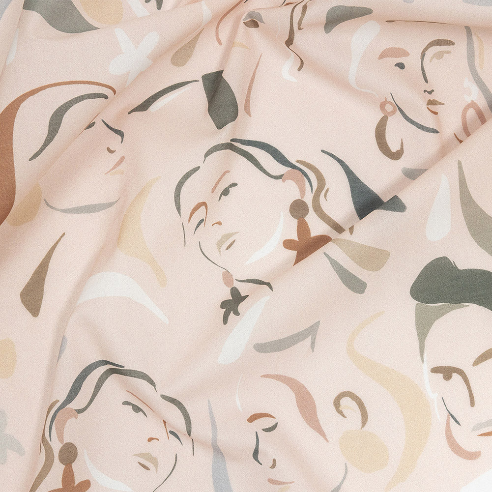 Cotton Voile - Pink and Gray Faces - Le Muse Print - Mood Exclusive Viso Collection - Joann Fabrics