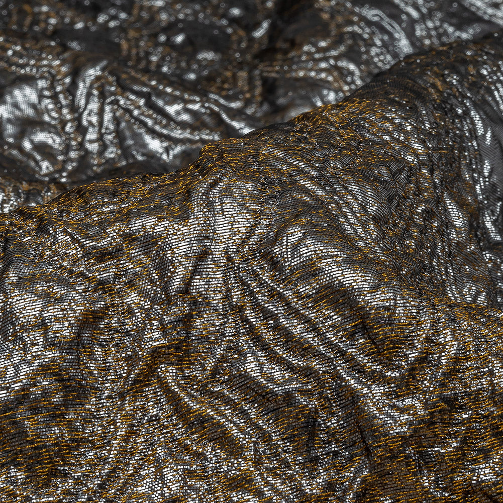 Mood Exclusive Metallic Mustard, Black and Silver Feathers Ombre Luxury Brocade Panel - Joann Fabrics