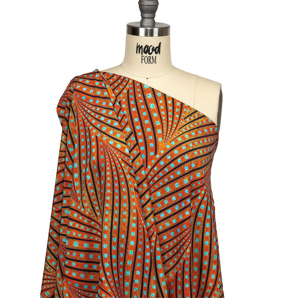 Orange, Espresso and Teal Art Deco Feathers UV Protective Compression Swimwear Tricot with Aloe Vera Microcapsules - Joann Fabrics