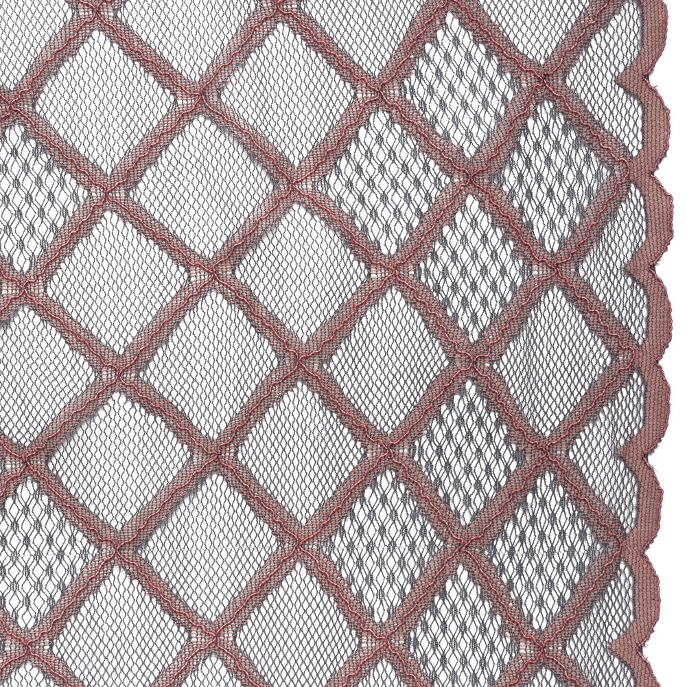 Corded Lace with Little Scalloped Finished Edges - Gray and Dusty Rose Diamond Lattice - Joann Fabrics