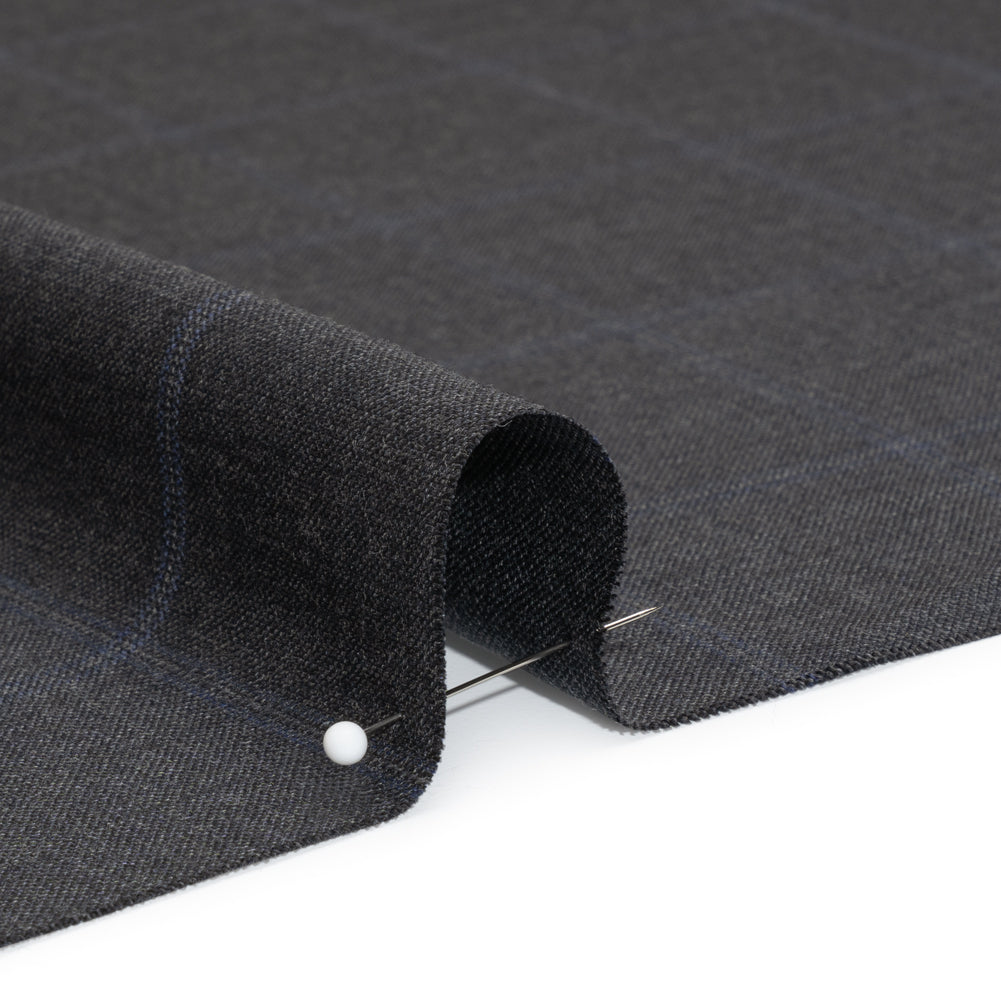 Wool Suiting - Gray and Blue Windowpane Check - Deadstock - Joann Fabrics