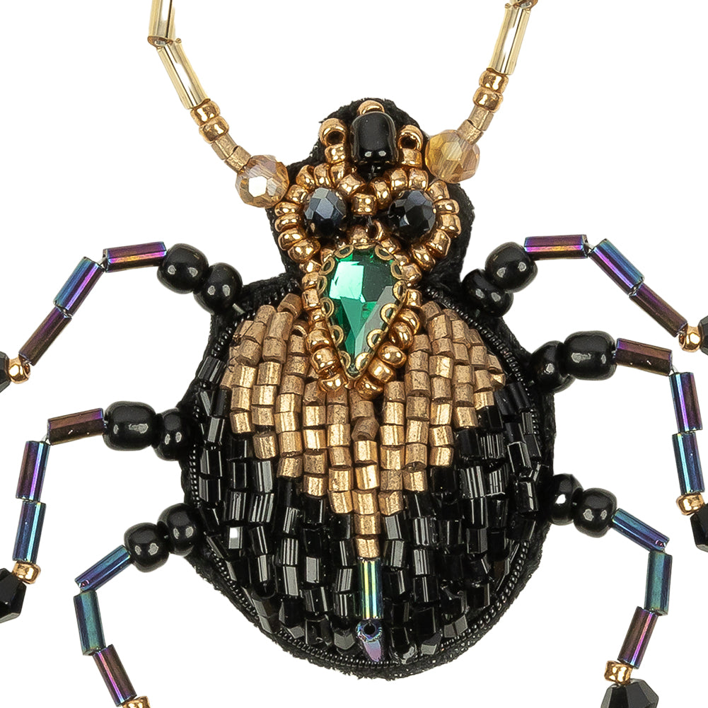 Black, Gold, and Iridescent Blue Beetle Rhinestone and Glass Beaded Applique - 2.88