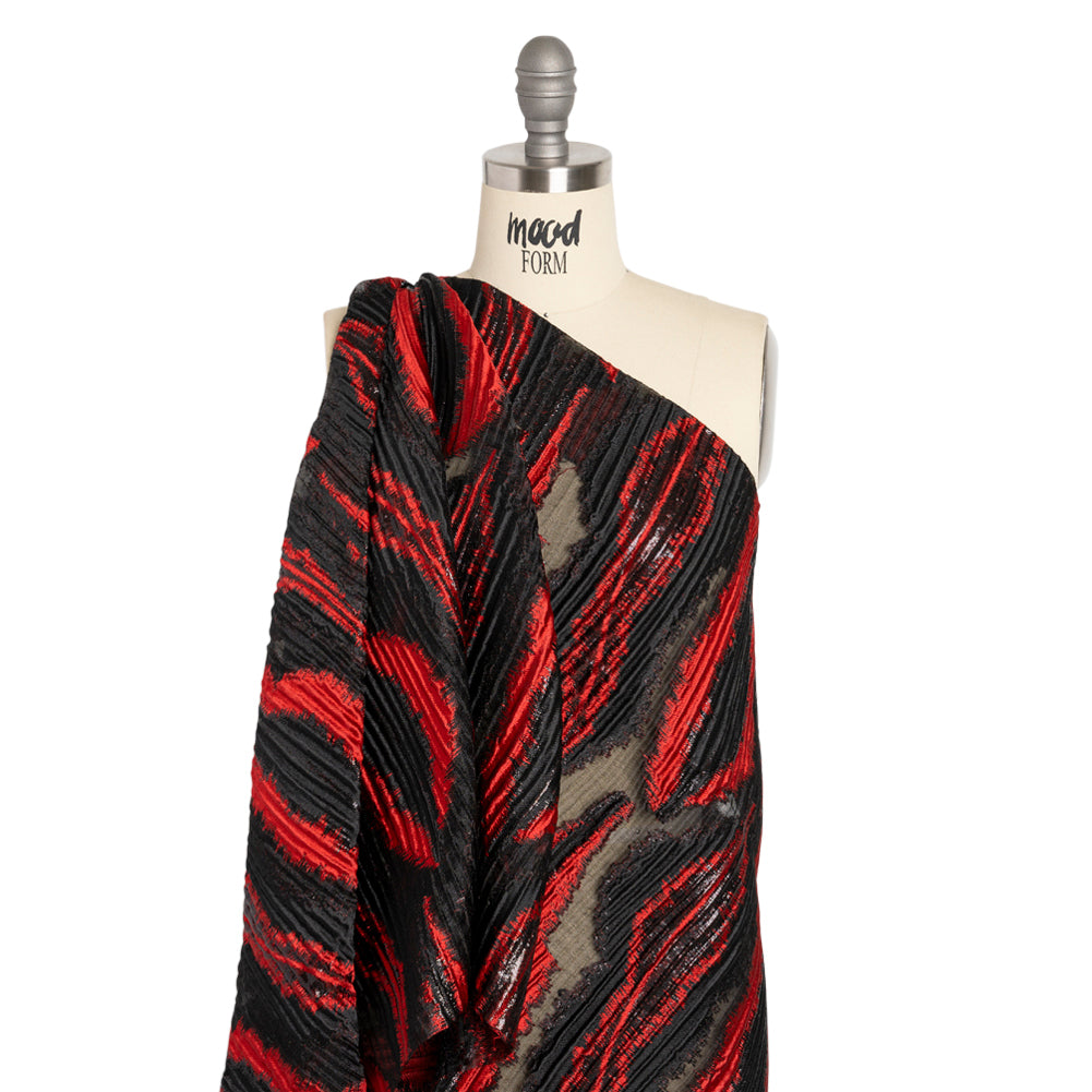 Metallic Black and Red Abstract Islands Ribbed Burnout Luxury Brocade - Joann Fabrics