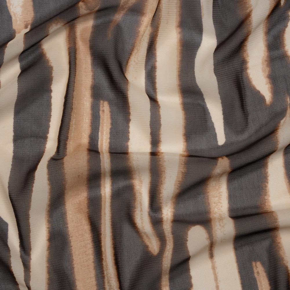 Polyester Stretch Mesh Print - Brown and Beige Painter Animal Stripes - Designer Deadstock - Joann Fabrics
