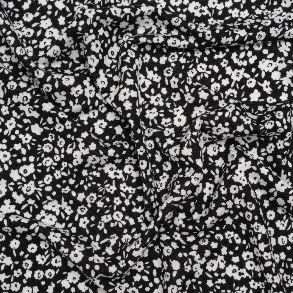 Stretch Rayon Jersey - Black and White Little Flowers - Deadstock - Joann Fabrics