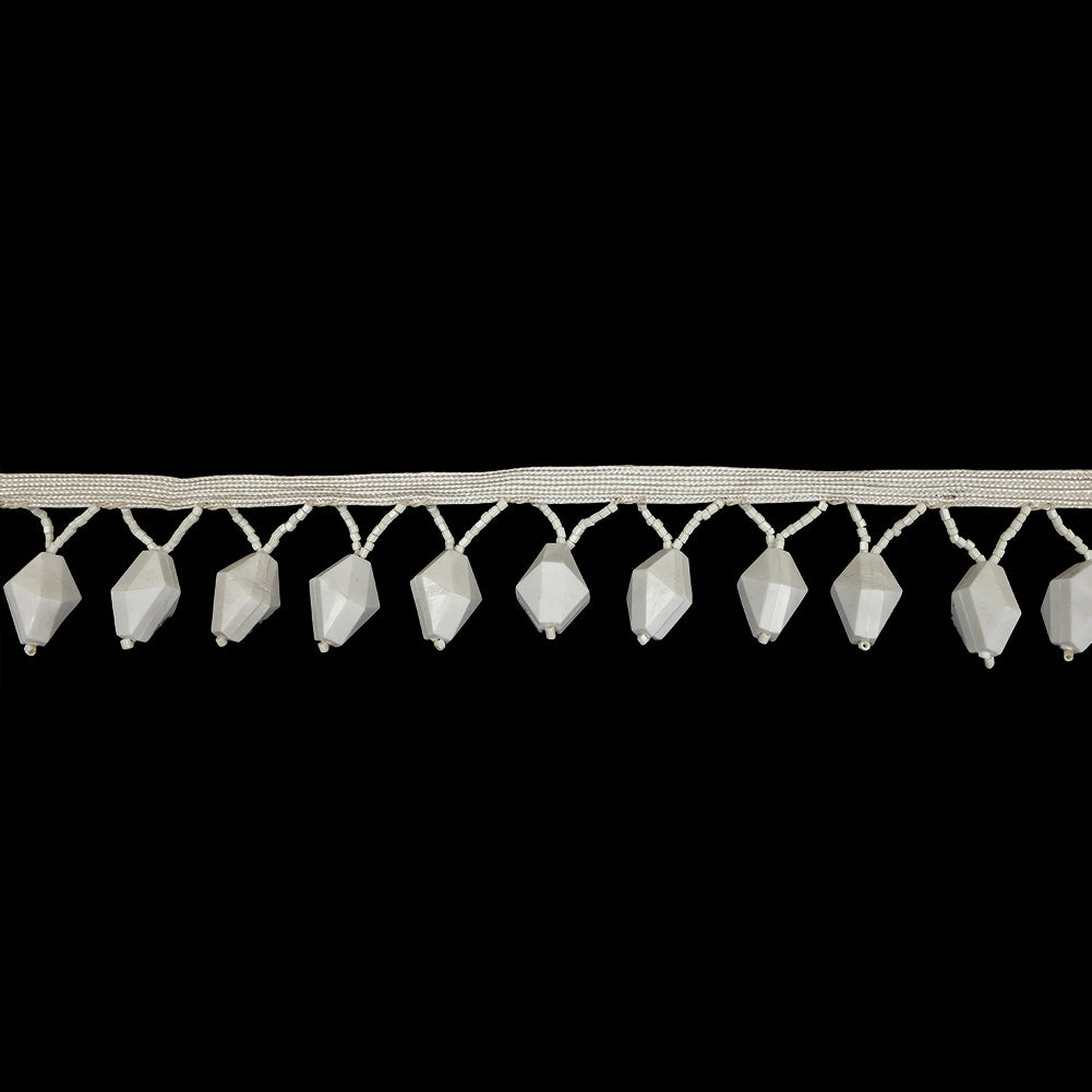 Vintage Chalk White Diamond and Seed Beaded Fringe - 1.5