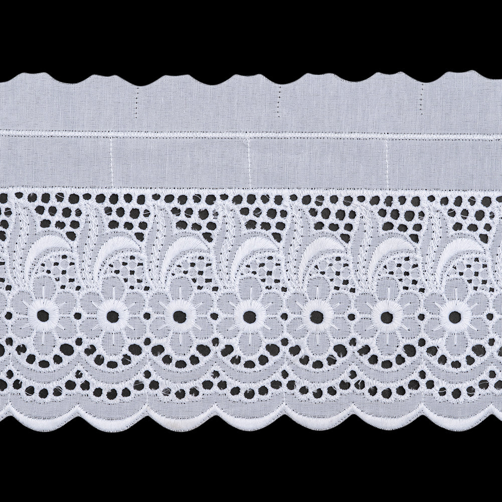 Cotton and Polyester Embroidered Eyelet Lace Trim with One Finished Scalloped Edge - 5