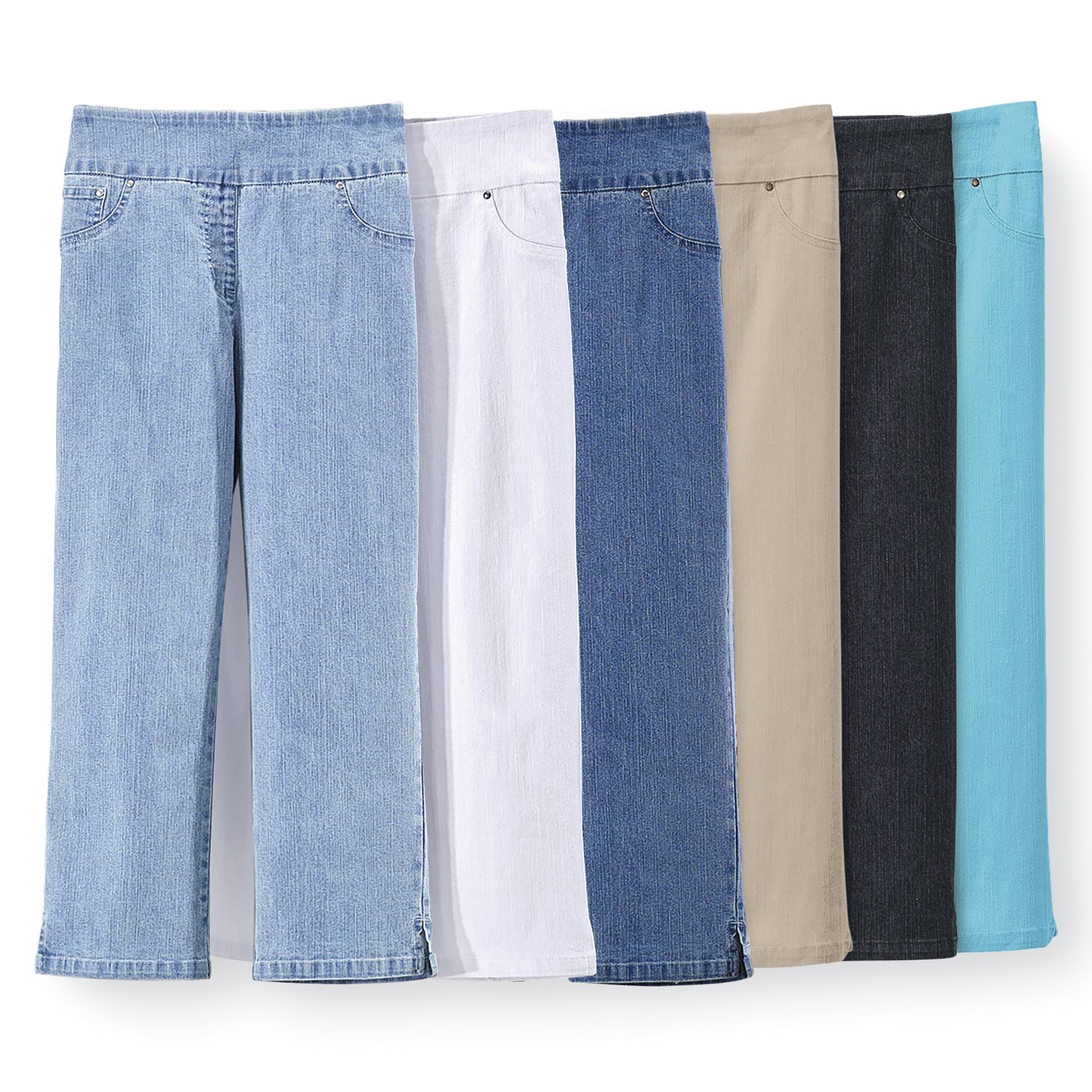 Stretch Denim Capri, Wide Waistband, Back Pockets, Slit Hems - Northstyle Catalog