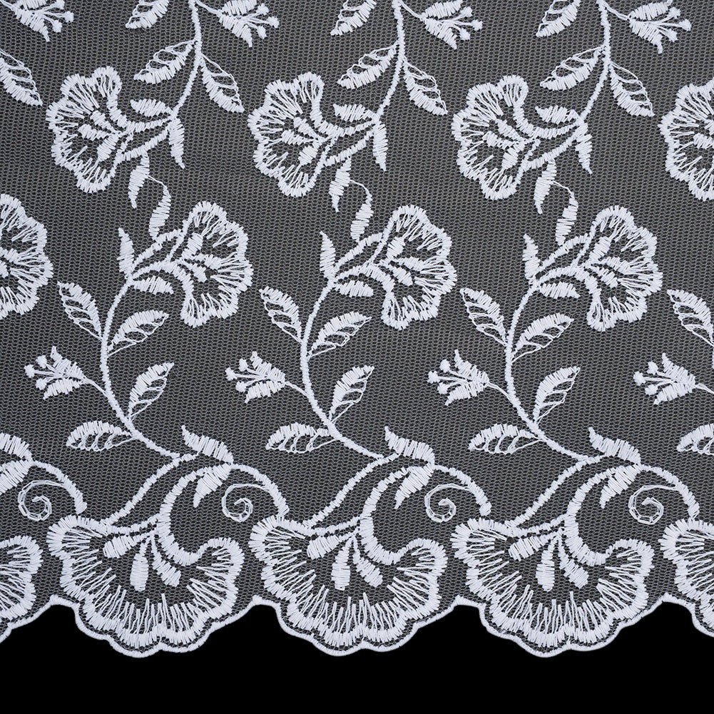 Wide Embroidered Lace Tulle Trim with Scalloped Edges - 9.5