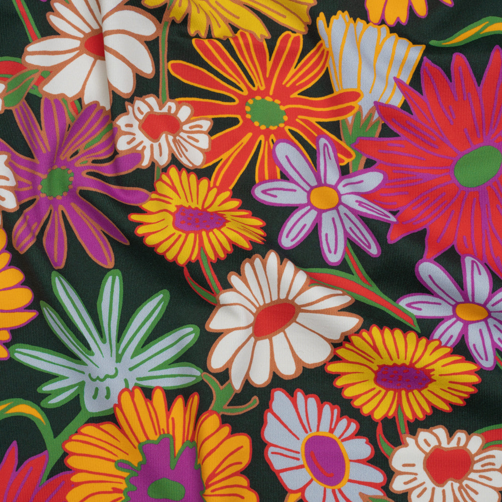 Stretch Polyester Jersey - Purple, Yellow and Red Funky Florals - Designer Deadstock - Joann Fabrics