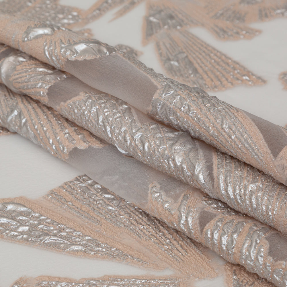Metallic Silver and Peach Large-Scale Burnout Floral Luxury Brocade - Joann Fabrics