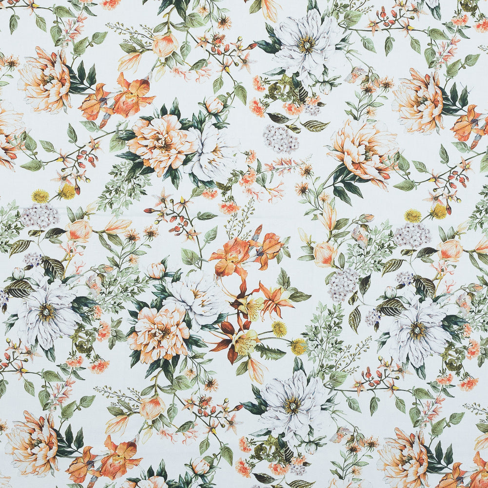 Stretch Cotton Sateen - Orange and Green - Les Fleurs de L'amour Print - Mood Exclusive Jacques Collection - Joann Fabrics