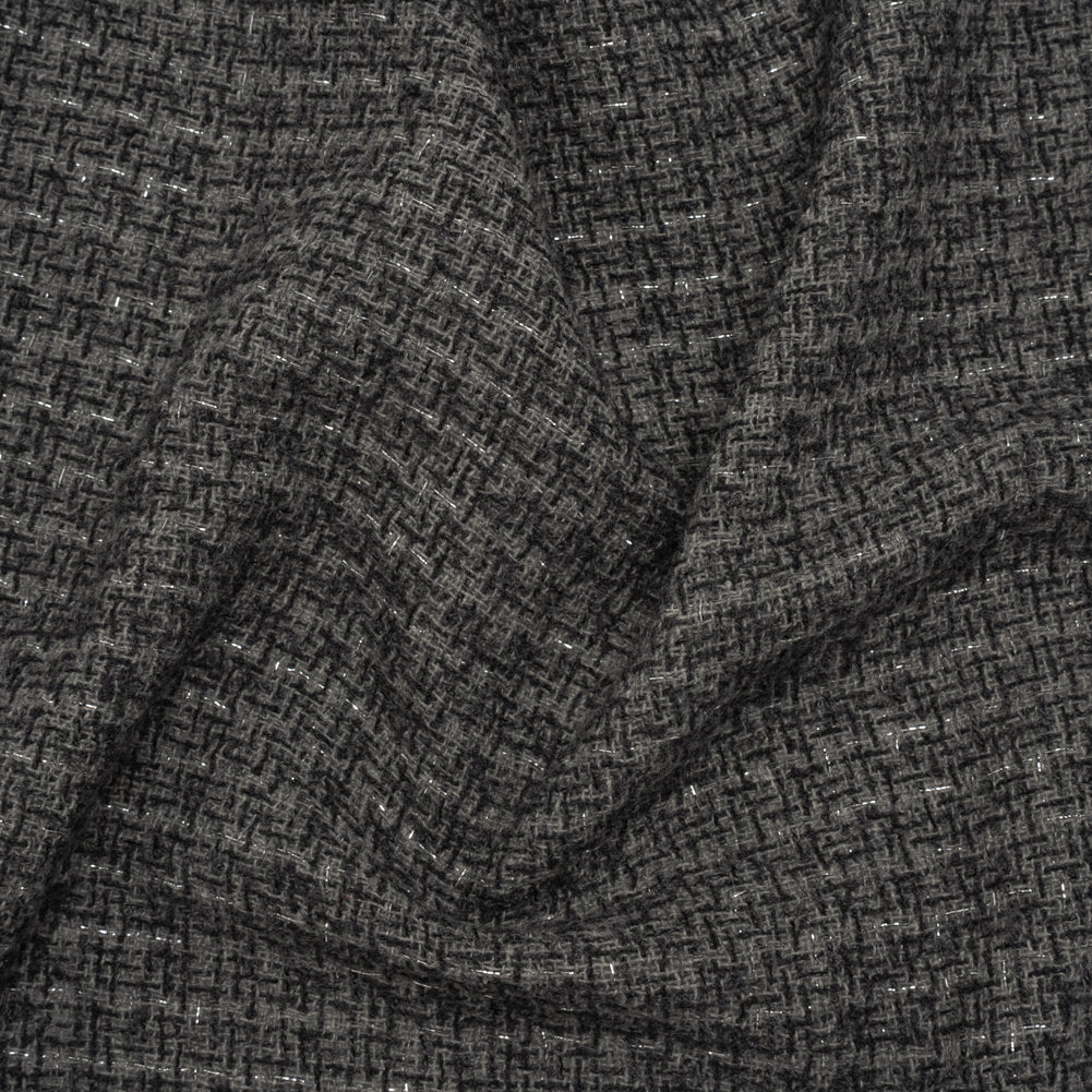 Metallic Wool Blend Tweed Boucle Made in Italy - Gray, Charcoal and Silver Heathered - Deadstock - Joann Fabrics