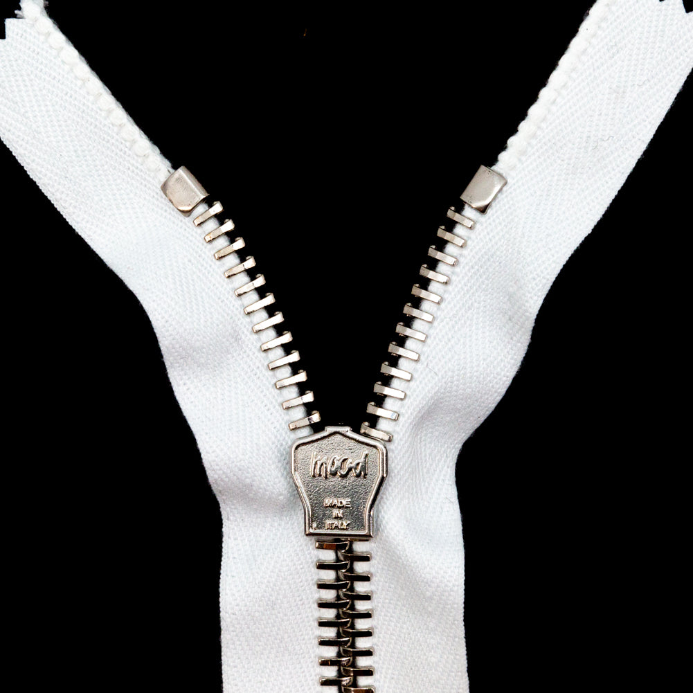 Mood Exclusive Italian White and Silver T8 Closed End Metal Zipper - 9