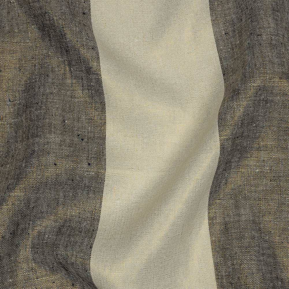 Navy and Tofu Awning Striped Medium Weight Linen Woven with Gold Foil - Joann Fabrics
