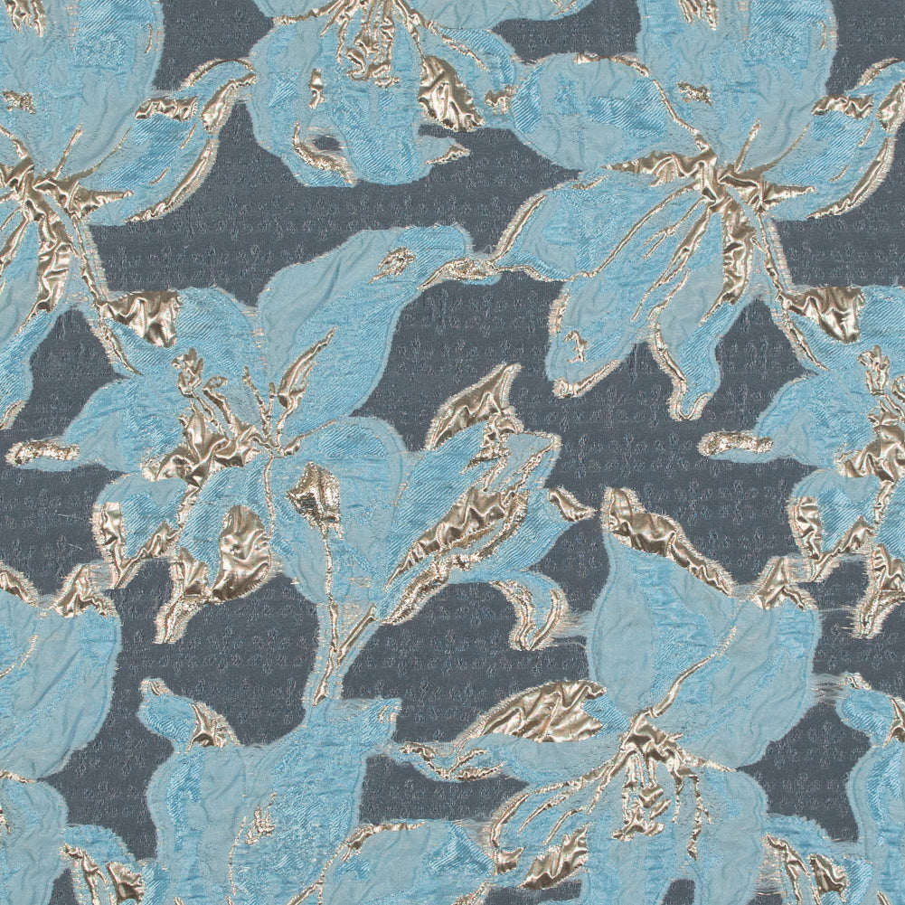 Sky Blue and Metallic Gold Luxury Floral Burnout Brocade - Joann Fabrics