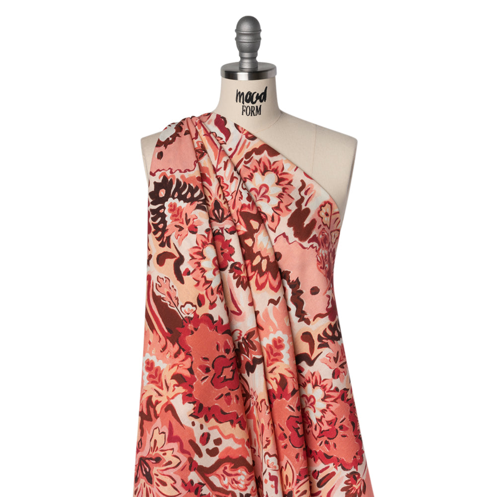 Linen and Rayon Woven - Pink, Peach and Pale Orange Almost-Geometric Floral - Mood Exclusive Fractured Flora Print - Joann Fabrics
