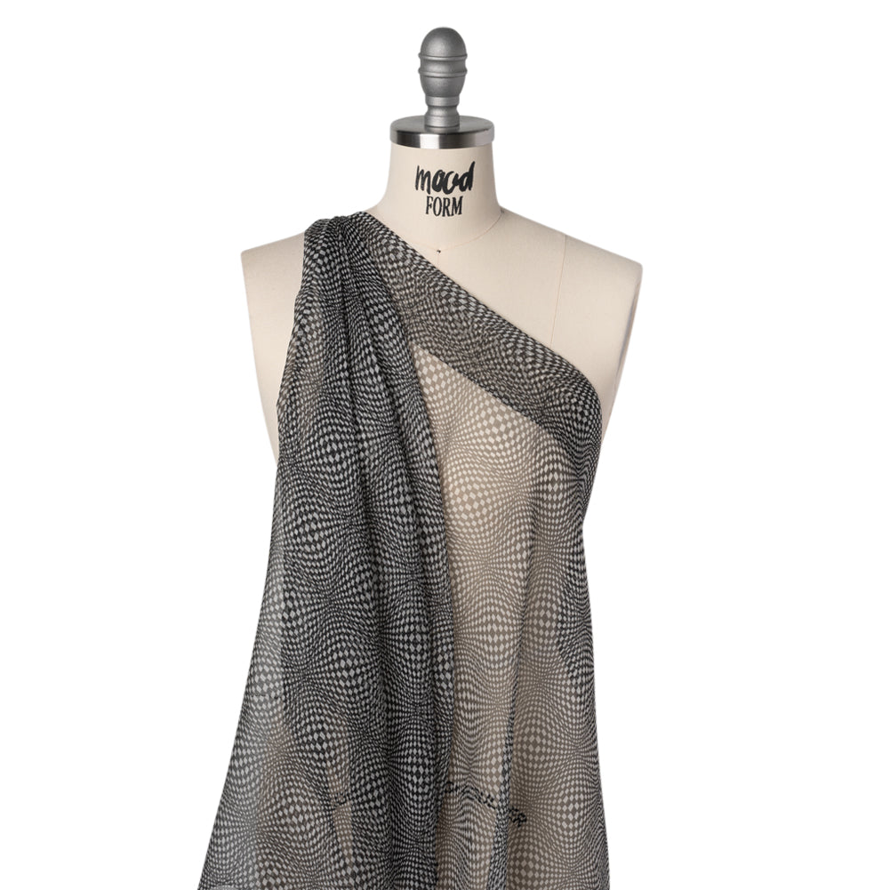 Silk Chiffon Print - Black and White Op Art Checkerboard - Deadstock - Joann Fabrics