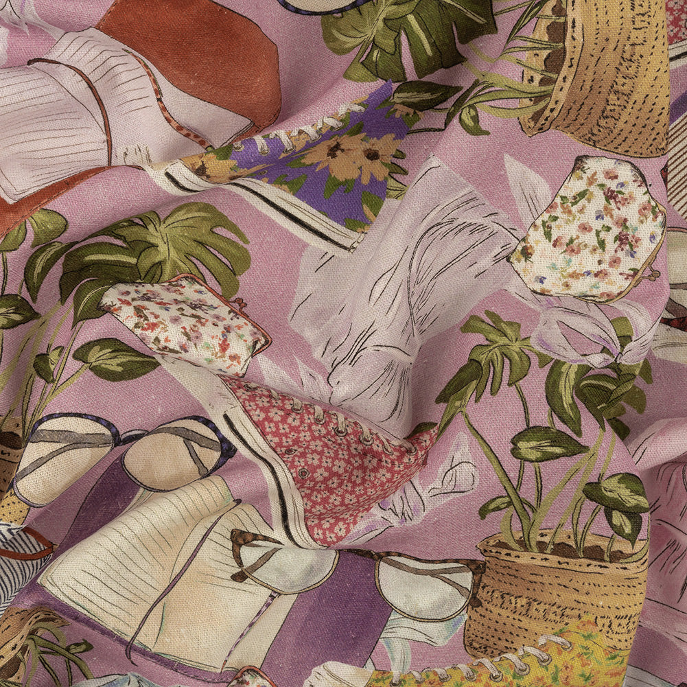 Linen and Rayon Woven - Lavender Clothes and Plants - Morning Memory Print - Mood Exclusive Wisteria Collection - Joann Fabrics