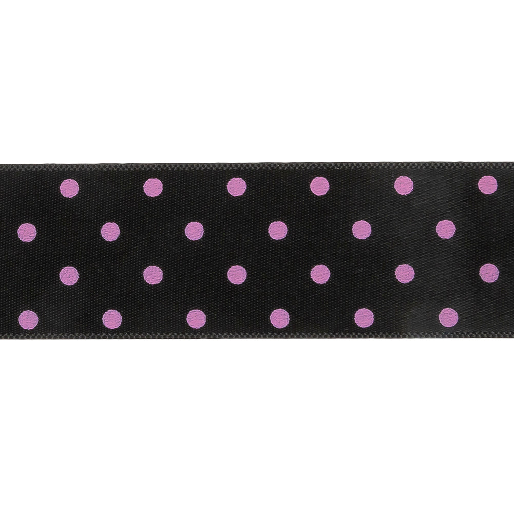 Black and Purple Polka Dot Satin Ribbon - 1