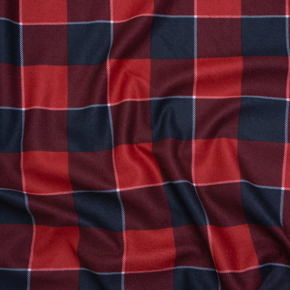 Brushed Recycled Polyester Jersey - Red and Navy Blue Twill Plaid - Deadstock - Joann Fabrics