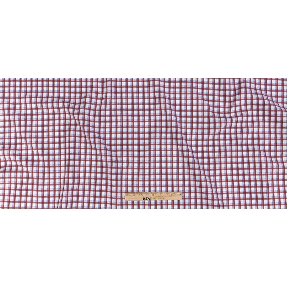 Premium Light Blue and Rococco Red Shadow Check and Chevron Cotton Dobby Shirting - Joann Fabrics