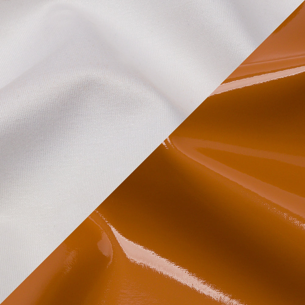 Tan Stretch Faux Patent Leather with White Viscose Jersey Backing - Joann Fabrics