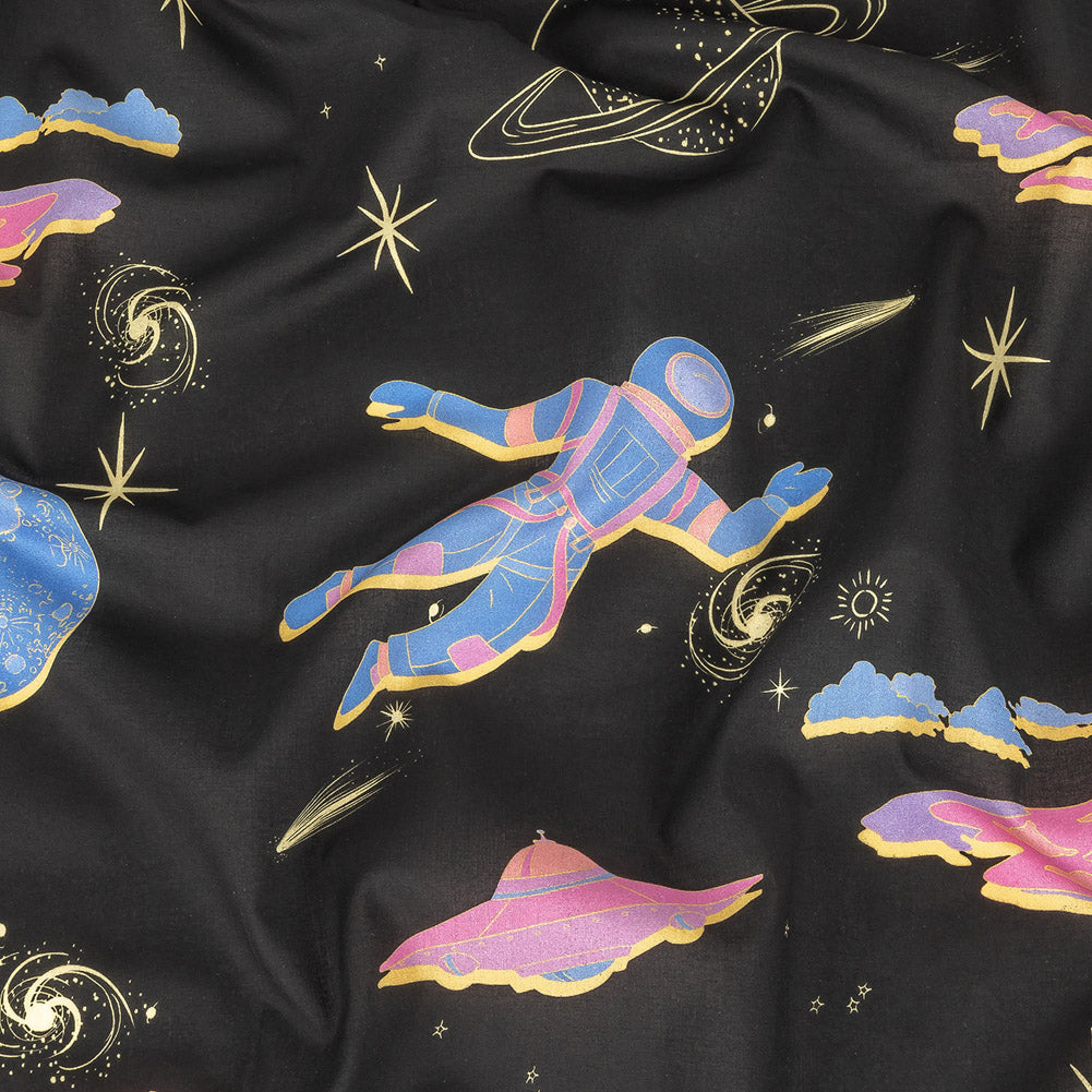 Cotton Voile - Black, Pink and Blue Astronauts in Space - Sweet Dreams Print - Mood Exclusive Sugar Collection - Joann Fabrics