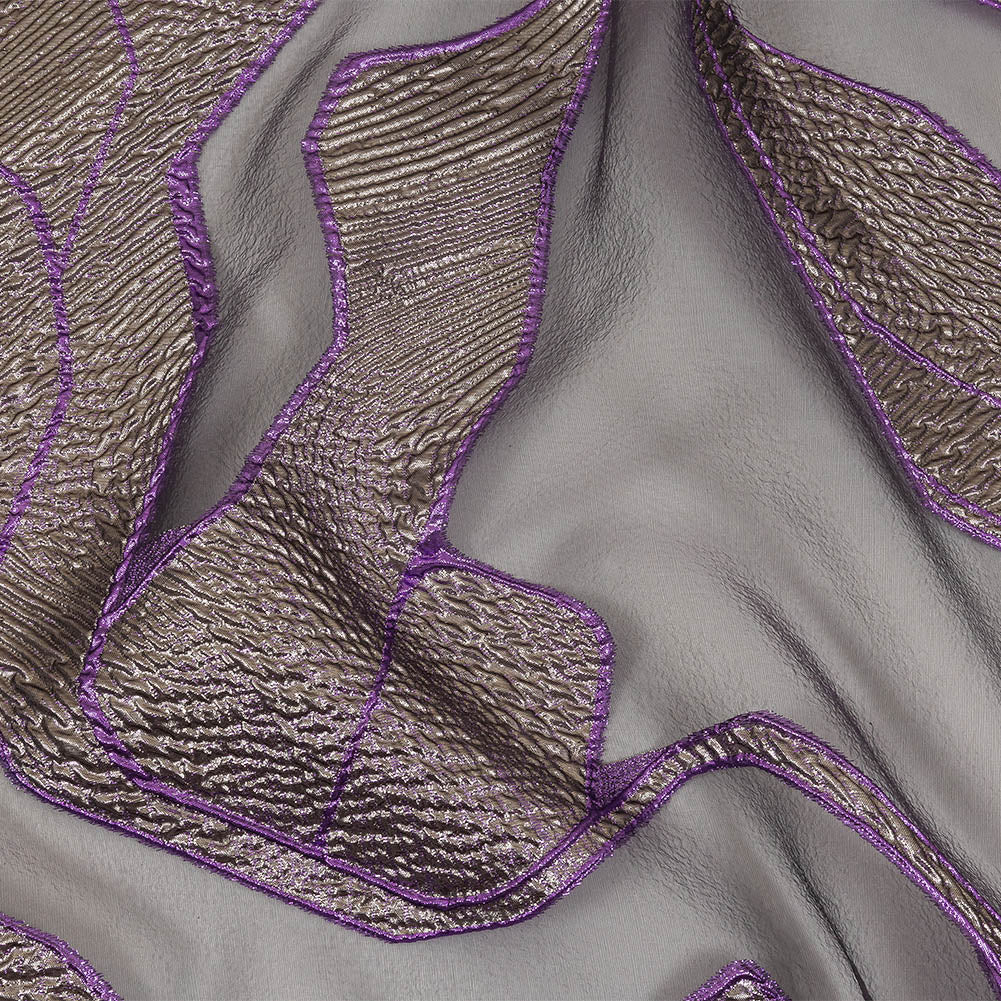 Metallic Silver and Purple Abstract Luxury Burnout Brocade - Joann Fabrics