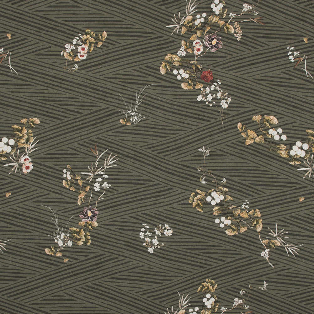 Stretch Cotton Sateen - Olive Zig Zag Stripes and Florals - Cultivation of Gratification Print - Mood Exclusive Avenable Collection - Joann Fabrics