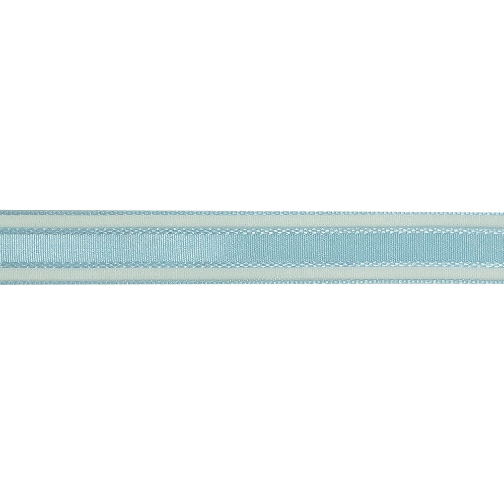 Baby Blue Woven Ribbon with Sheer Organza Borders - 0.5