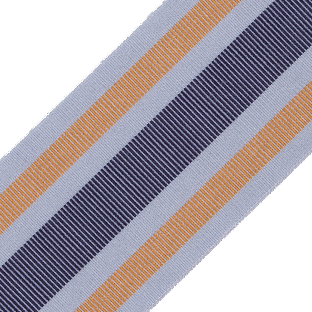 Italian Yellow/Navy/Gray Striped Stretch Grosgrain Ribbon - 2