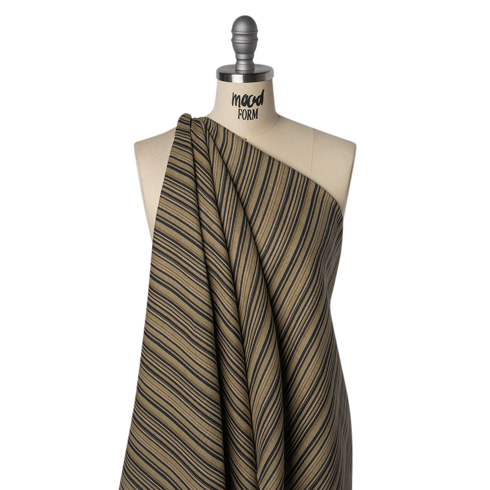 Medium Weight Linen Woven Print - Black, Olive Green and Beige Barcode Stripes - Joann Fabrics