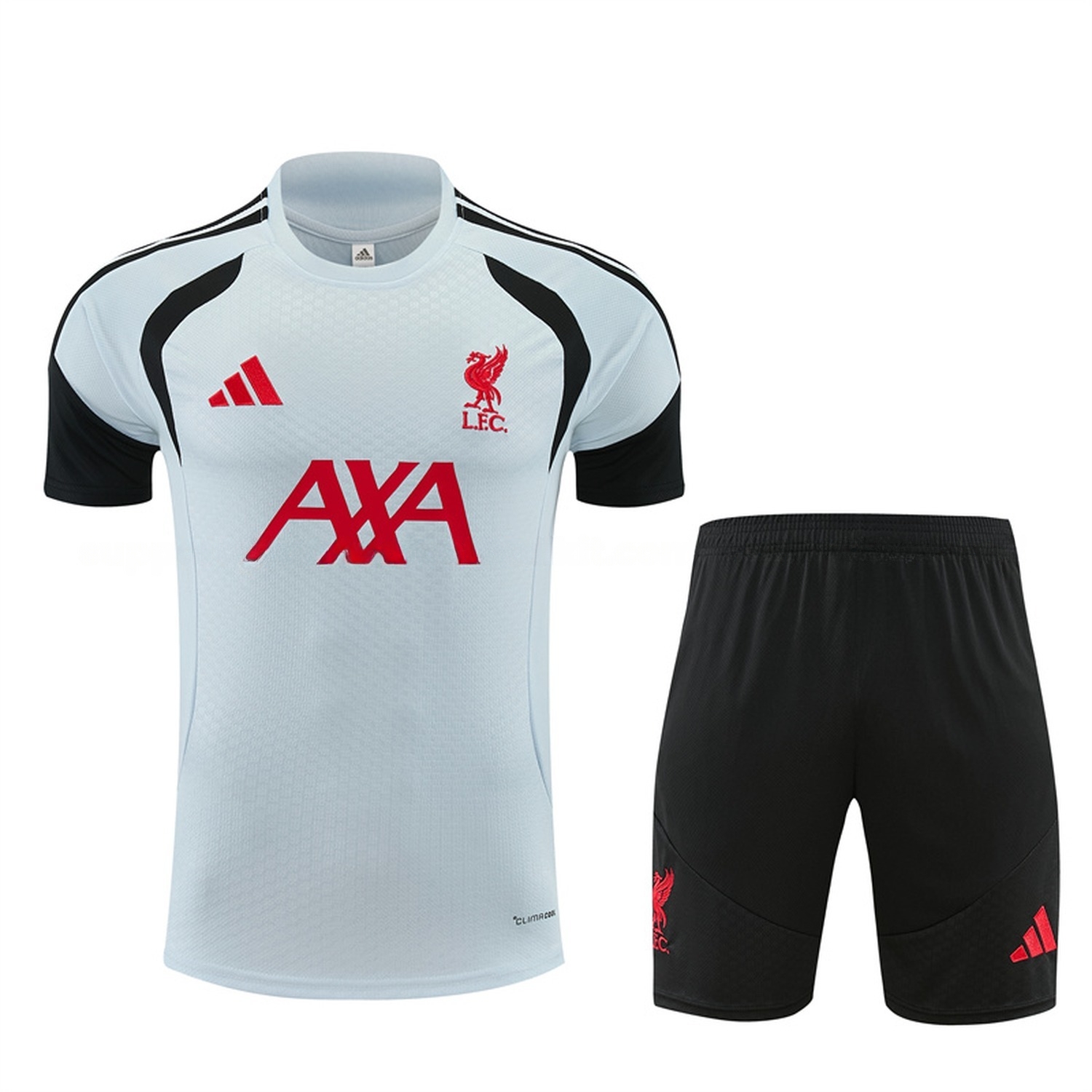 Liver.pool 26-27 Short-Sleeve Training Set - Light Grey Top & Black Shorts - UnitedFutballJersey