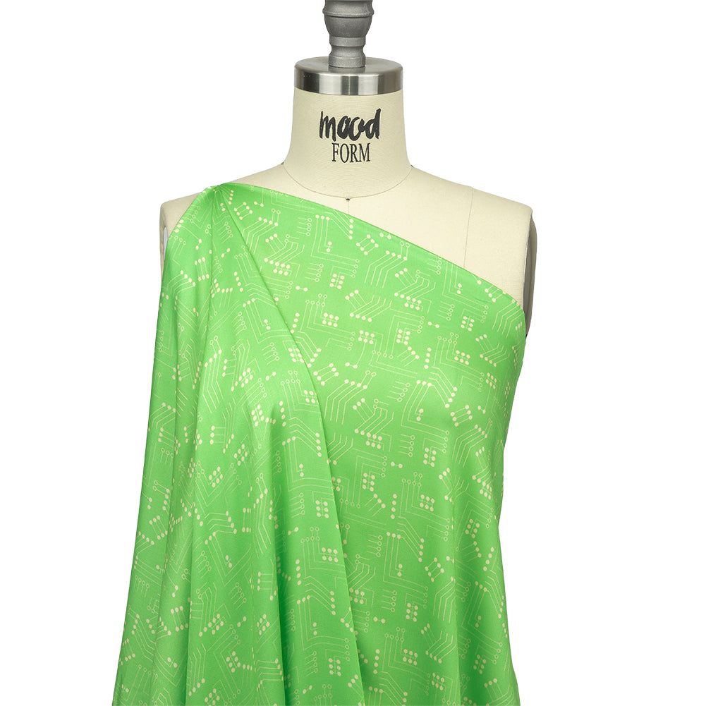 Rayon Challis - Green Circuit Board Dots - Circuit Breaker Print - Mood Exclusive Citrus Collection - Joann Fabrics