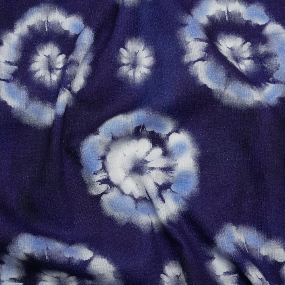 Slubbed Gauzy Cotton Woven - Indigo, Light Blue and White Large Tie Dye Spots - Mood Exclusive Dandelion Daydream Print - Joann Fabrics