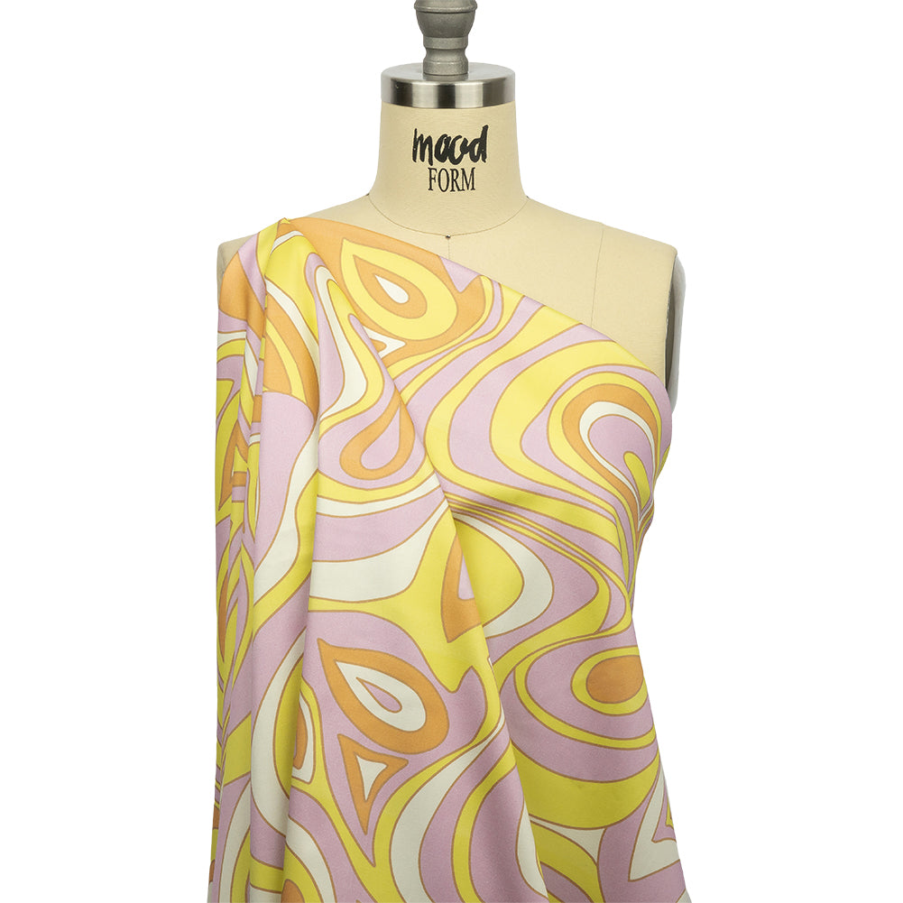 Stretch Cotton Sateen - Light Purple and Yellow Abstract - Carnival Candy Print - Mood Exclusive Groove Collection - Joann Fabrics
